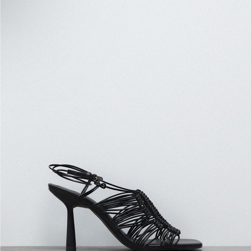 Black Woven Leather High Heel Sandal - Zara 7.5
